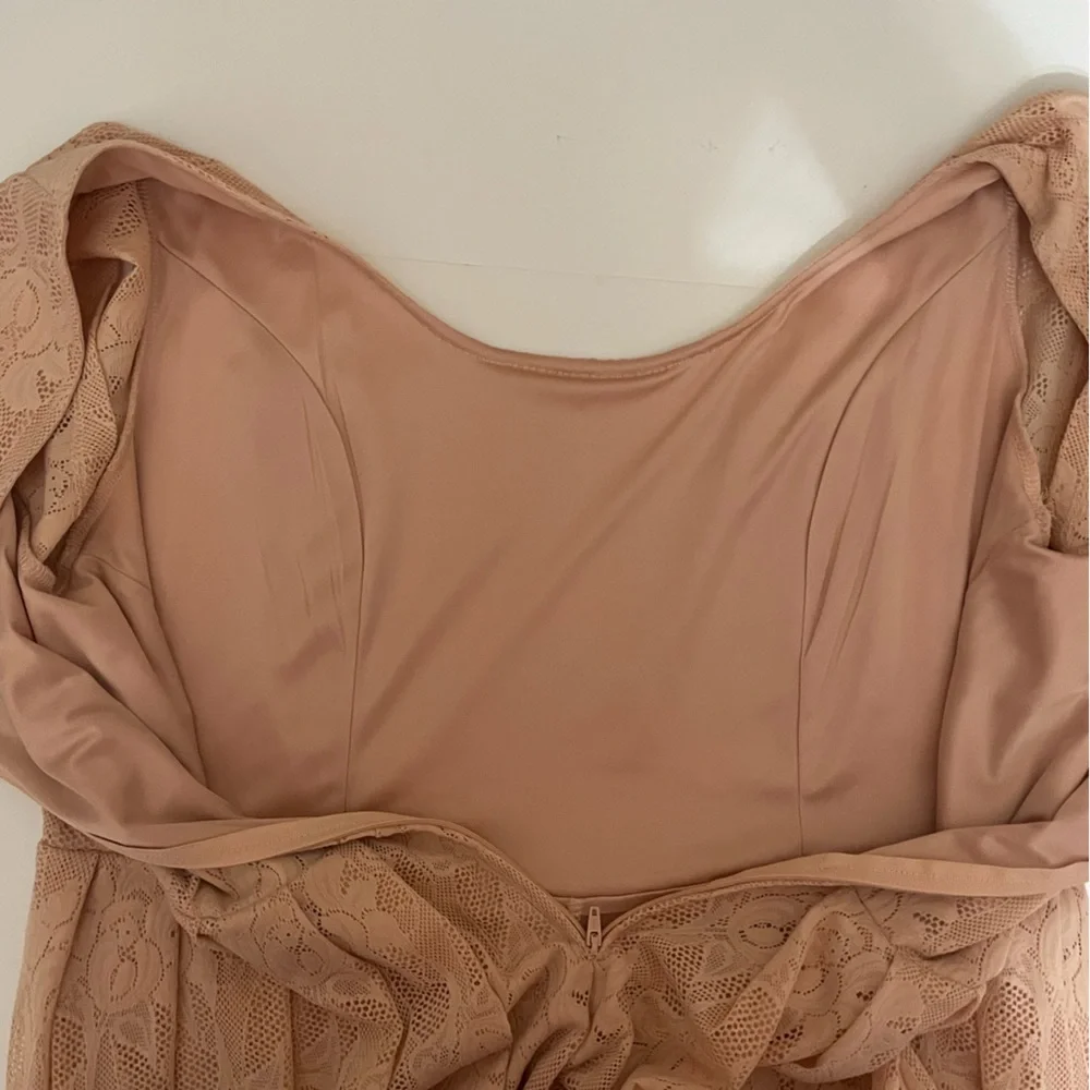 Torrid 16 Blush Lace Tea length Dress Asymmetrical Scalloped hem fully lined - Picture 11 of 15